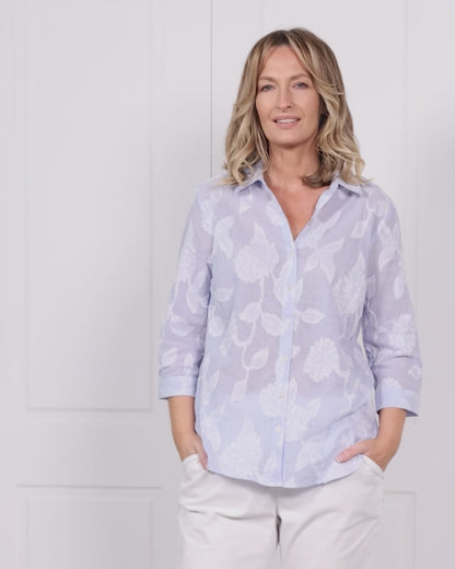 Katoomba Shirt - Blue Floral Stripe