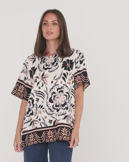 Mosman Top - Ivory Latte Floral