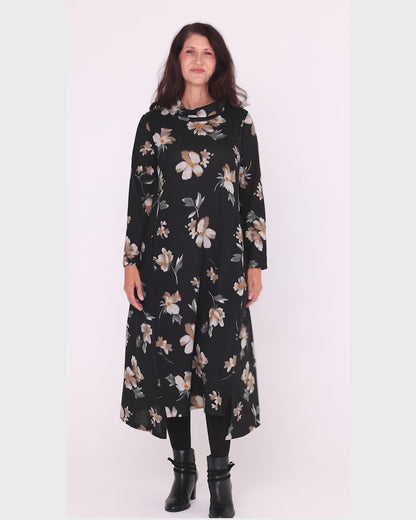 Vanetta Cowl Swing Dress - Mocha Bloom