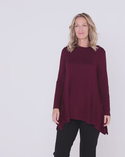 Andrea High Neck Swing Top - Burgundy