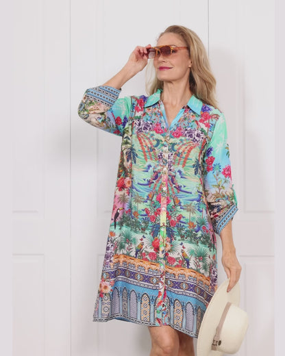 Claudia Shirt Dress - Turquoise Oasis