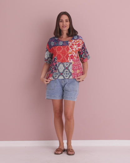 Laina Cotton Top - Dusk Patchwork