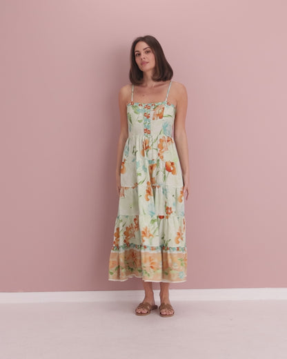 Toliara Sleeveless Dress - Mint/Tan Floral