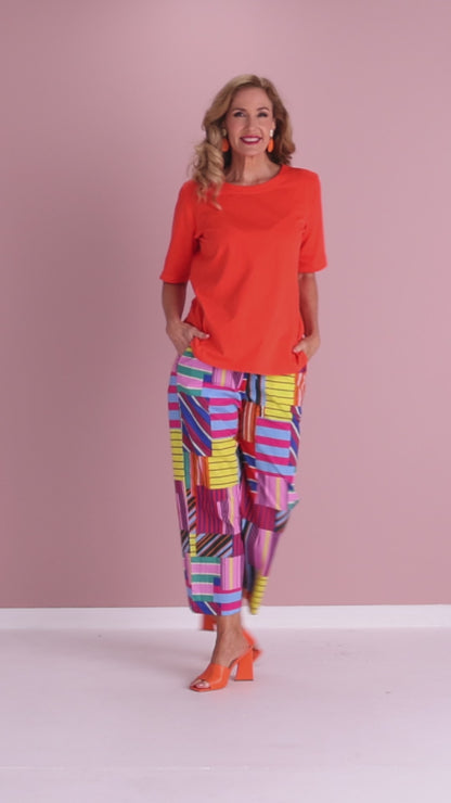 Geo Brights Cotton Pants - Pink Multi