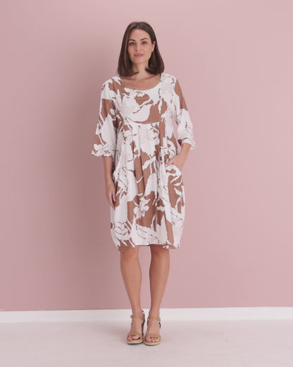 Delphi Pleat Dress – Cocoa Floral