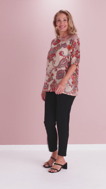 Joelene Knit Top - Peach Paisley