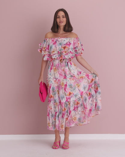 Camille Tiered Ruffle Dress - Springtime Bouquet