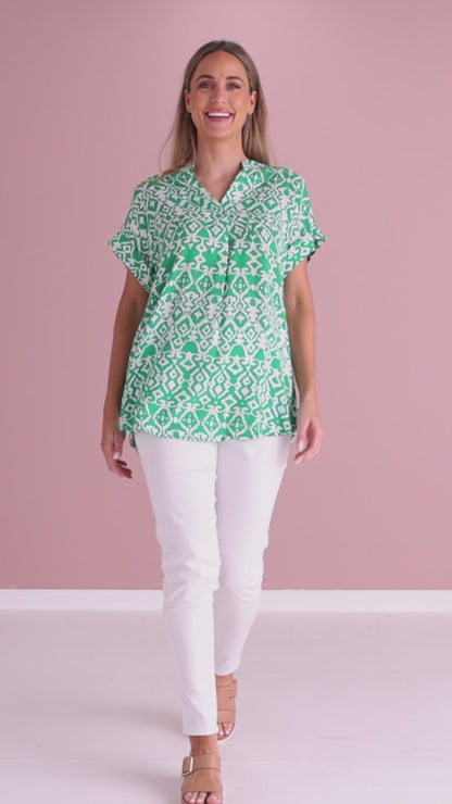 Safiya Top - Emerald Green/White