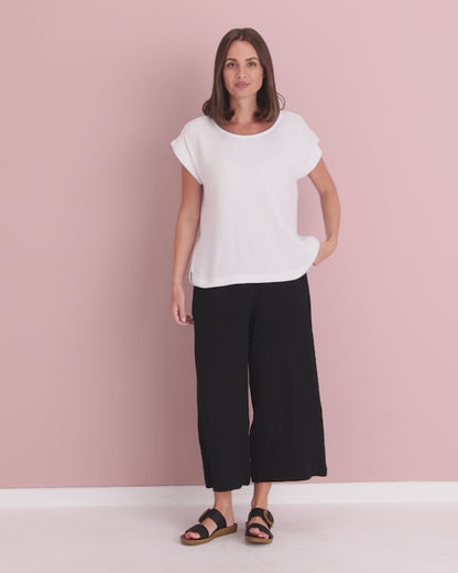 Petite Bonded Muslin Cheesecloth Pants - Black