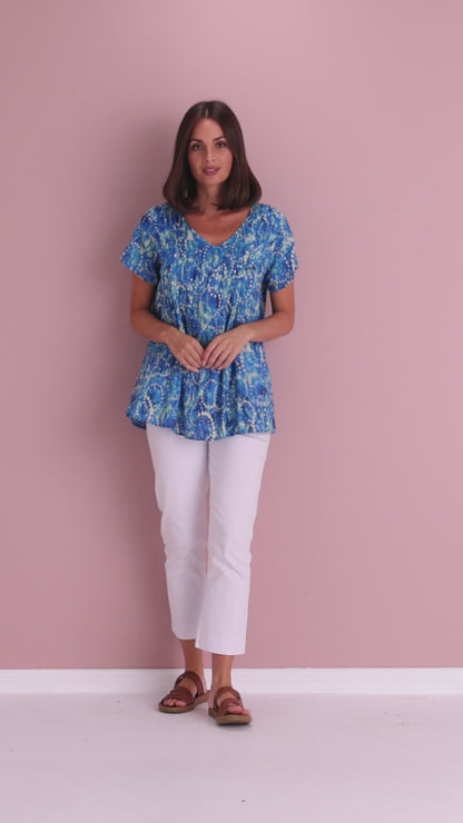 Carmody Cotton Top - Ocean Blue Bubbles