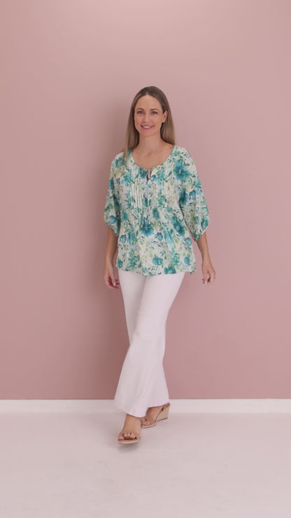Toulouse Cotton Blouse - Teal Floral