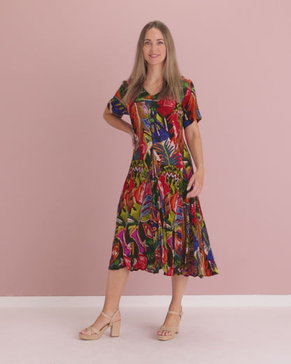 Short Sleeve Godet Dress - Torgua