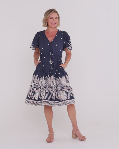 Tiana Petite Dress - Navy Tropical