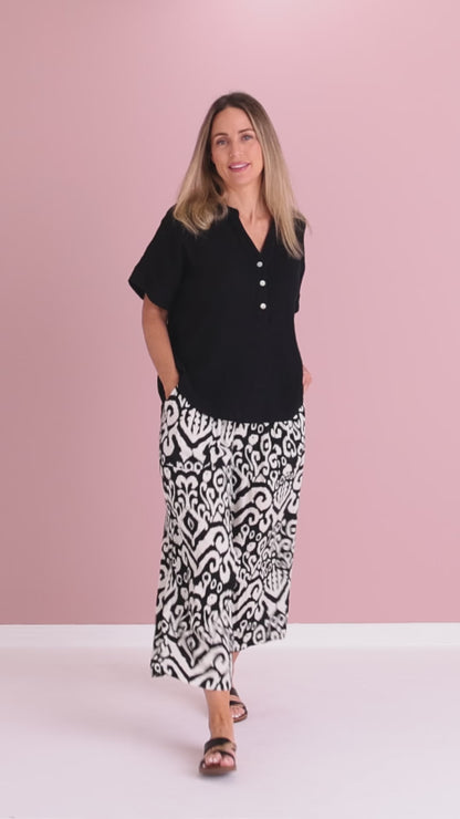 Aiko Lightweight Pants - Black/Ivory Ikat