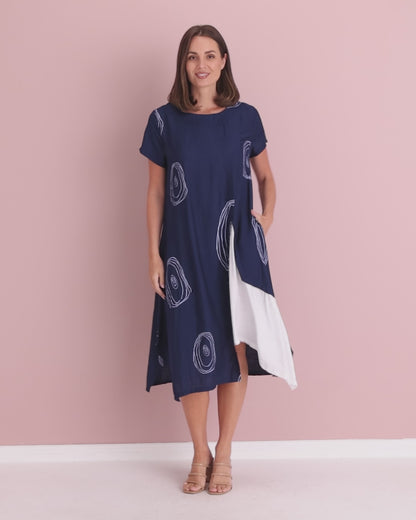 Thandie Dress - Navy/White Swirl