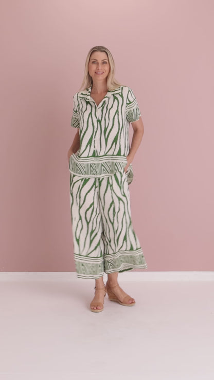 Namibia Wide Leg Crop Pants - Green