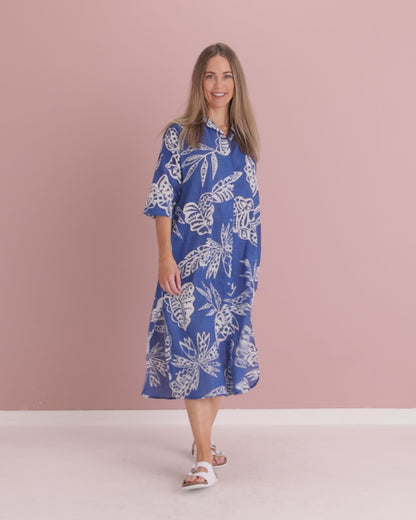 Sofia Shirt Dress - Cobalt Tropical