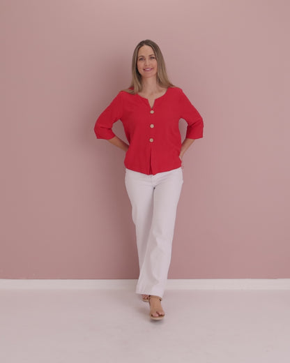 Mahri Linen Top - Red