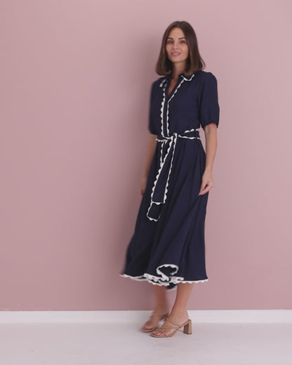 Lowen Ric Rac Shirt Dress - Navy