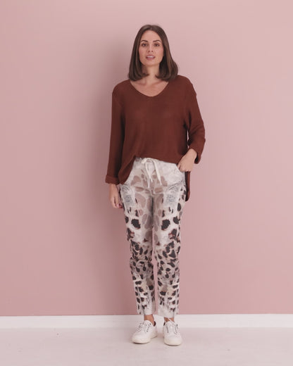 Charmaine Pants - White/Leopard Print