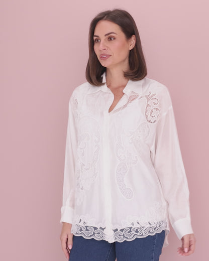 Lola Embroidered Tencel Shirt – Ivory