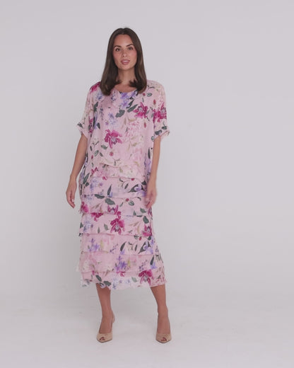 Margo Silk Blend Dress - Blush Floral