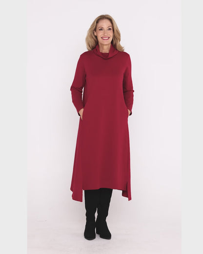 Margie Cowl Pocket Dress - Ruby Red