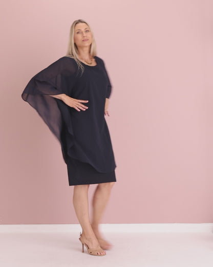 Diana Chiffon Overlay Dress - Navy