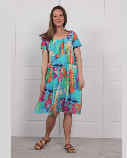 Emery Pintuck Dress - Tropical Mosaic