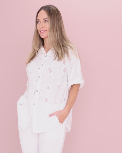 Laslo Embroidered Cotton Shirt – White