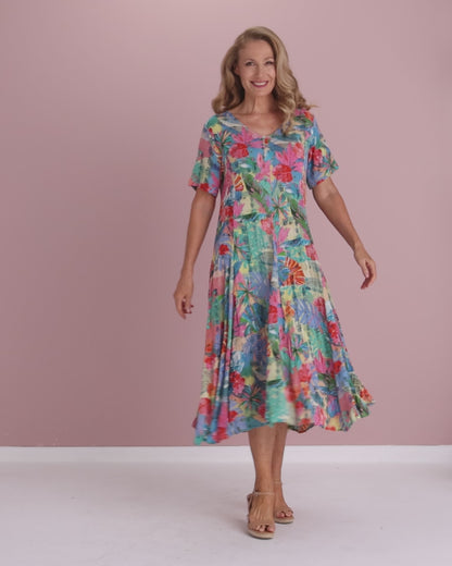 Short Sleeve Godet Dress - Malvinas