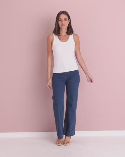 Ribbed Cotton Singlet Top - White