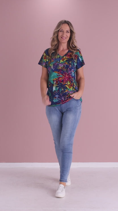 Eva V Neck T-Shirt - Tropical Batiq