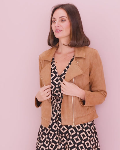 Lia Faux Suede Jacket - Tan