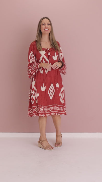 Crinkle Cover Up Dress - Cinnamon Ikat