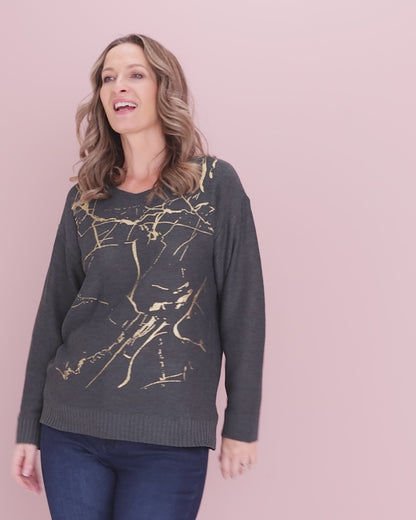 Shani Foil Knit - Charcoal/Gold