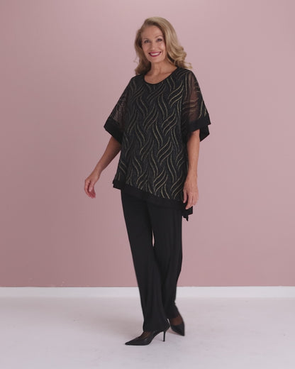 Sparkle Cape Top - Black/Gold