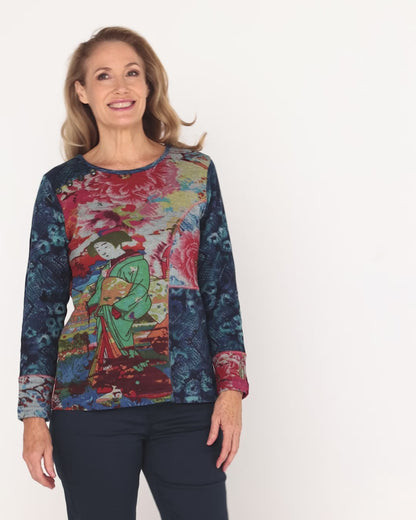 Nippori Patch Top - Red Print