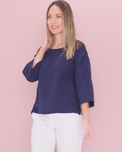 Tarin 3/4 Sleeve Top - Navy