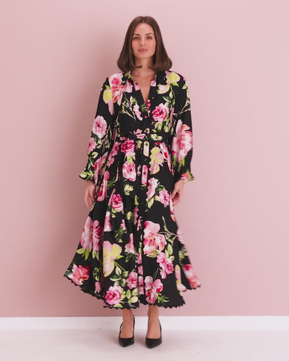 Zayla Dress - Black/Pink Rose