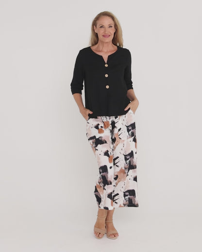 Aiko Linen Pants - Espresso Abstract