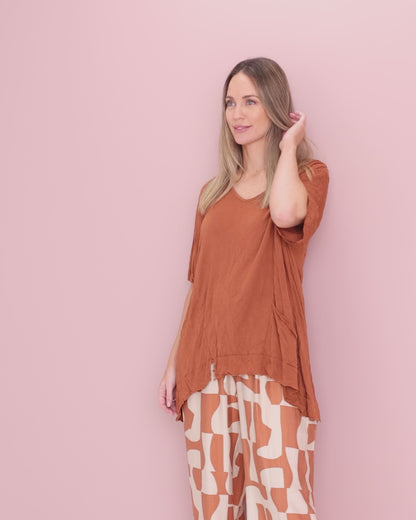 Cooper Crinkle Cotton Top - Rust