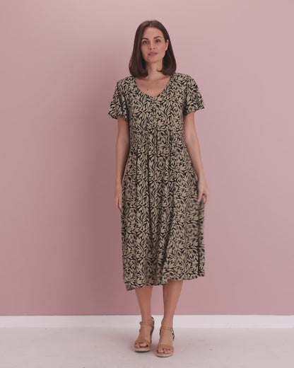 New Brighton Dress - Khaki Botanical
