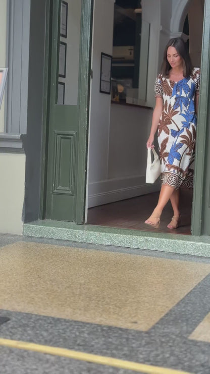 Adelina Puff Sleeve Dress - Blue/Choc