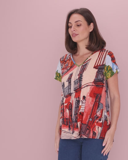 Organic Cotton Contemporary V Tee - Peach Tower