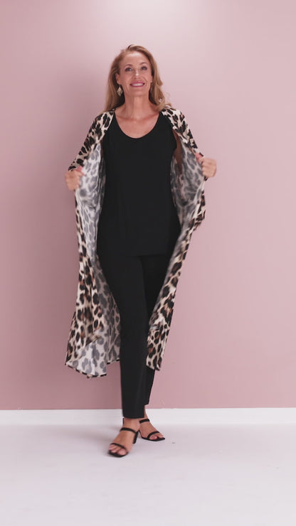 Kalena Kimono Jacket - Cream Leopard