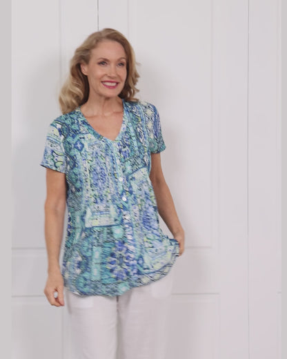 Klara Pintuck Top - Ocean Tones