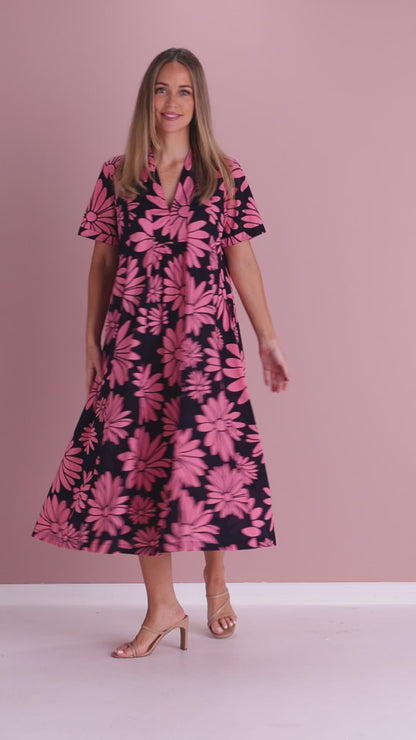 Edmonton Midi Dress - Navy Pink Floral