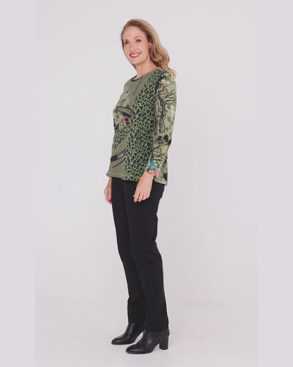 Keqioa Patch Top - Olive Multi