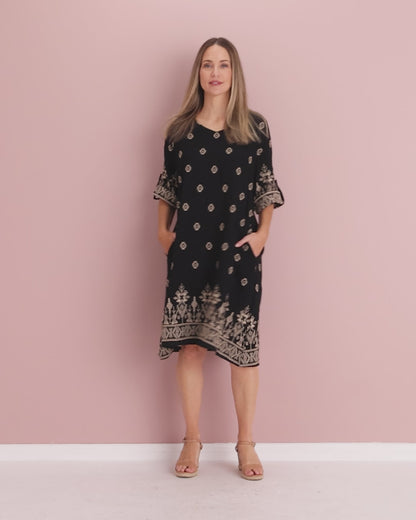 Aster Embroidered Dress – Black